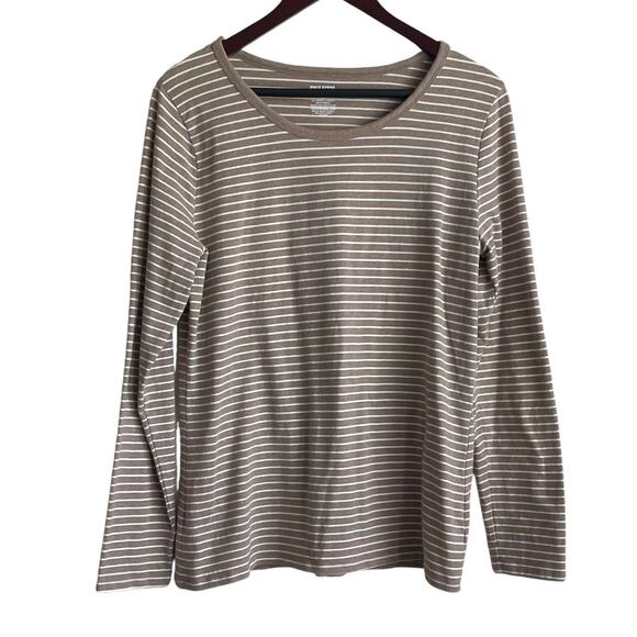 Duluth‎ Trading Co Women Top XL Tan Striped Cotton Comfort Stretch Minimalistic - Picture 1 of 7